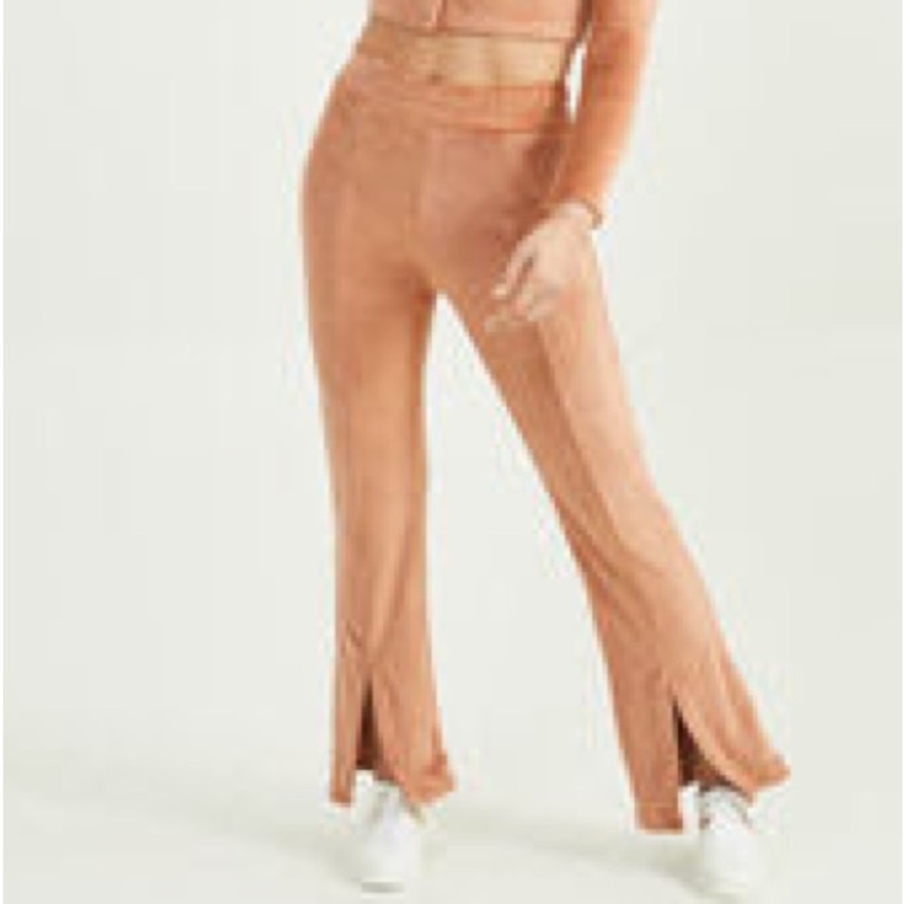 NWT Altar’d State Meadow Velour Front Slit Soft Camel Flare Sweatpants